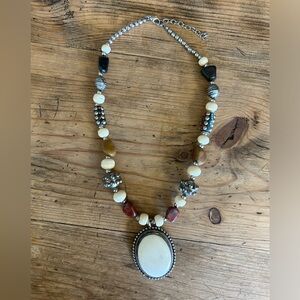 Vintage Tibetan Stone, Bone & Metal Bead Necklace